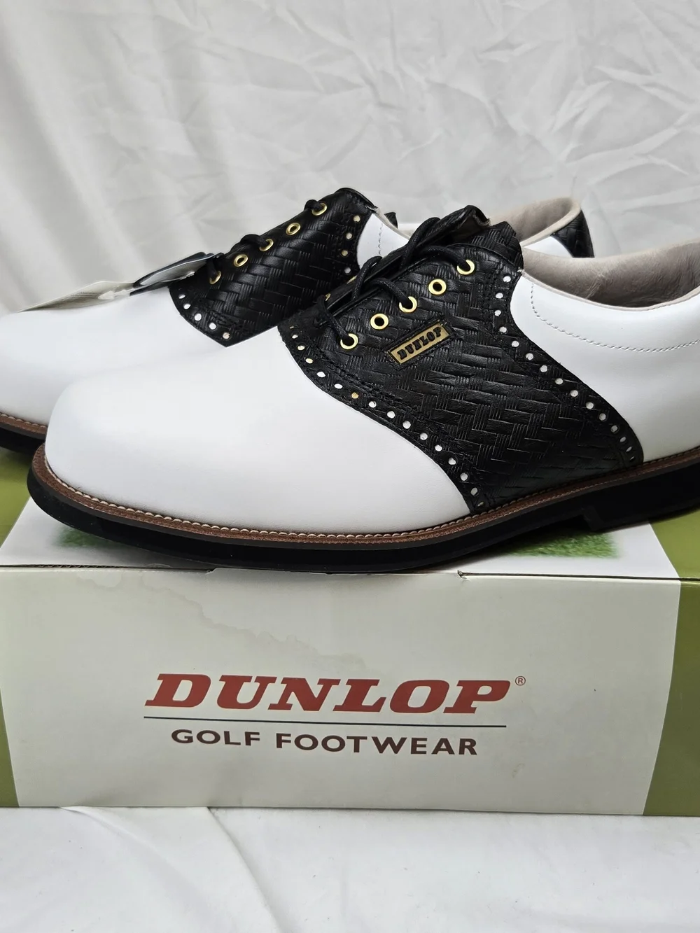 Dunlop M7900CK Men's Golf Shoes Black White Saddle Spikes NWT Size 12